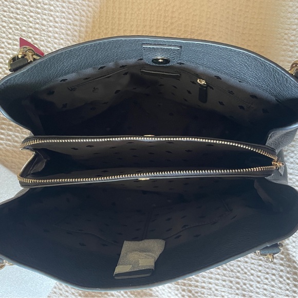 Kate Spade Large Triple Compartment Shoulder Bag Tote Pebble Black Leather - Picture 10 of 11